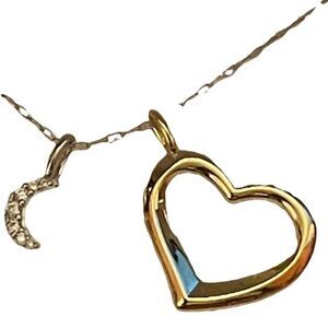 NIB sterling silver cubic zirconia heart and encrusted half moon necklace